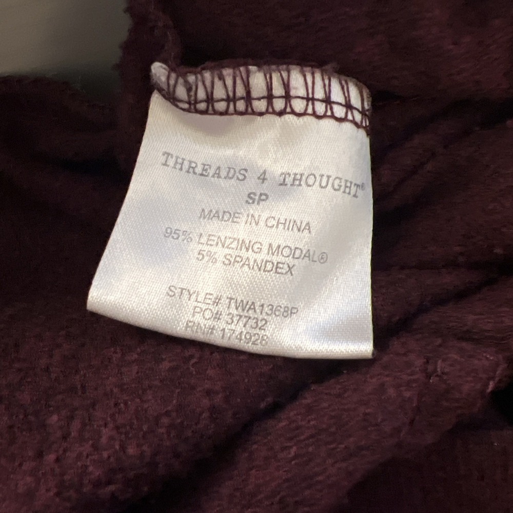 Treads 4 Thought Connie Jogger Burgundy Featherloop Fleece Sweatpants SP - Picture 5 of 5